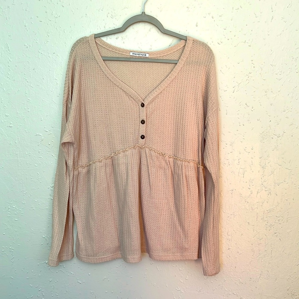 ‼️Pinkmstyle waffle blouse